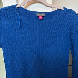 Vince Camuto Blue Ribbed V-Detail Sweater